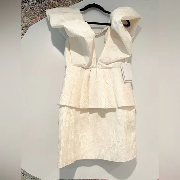 NWT Ronny Kobo Calin Puff-Sleeve Peplum Ivory Mini Dress Anthropologie fits 4 8 - Picture 7 of 8
